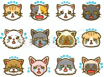 泣いている猫の顔アイコン素材セット
