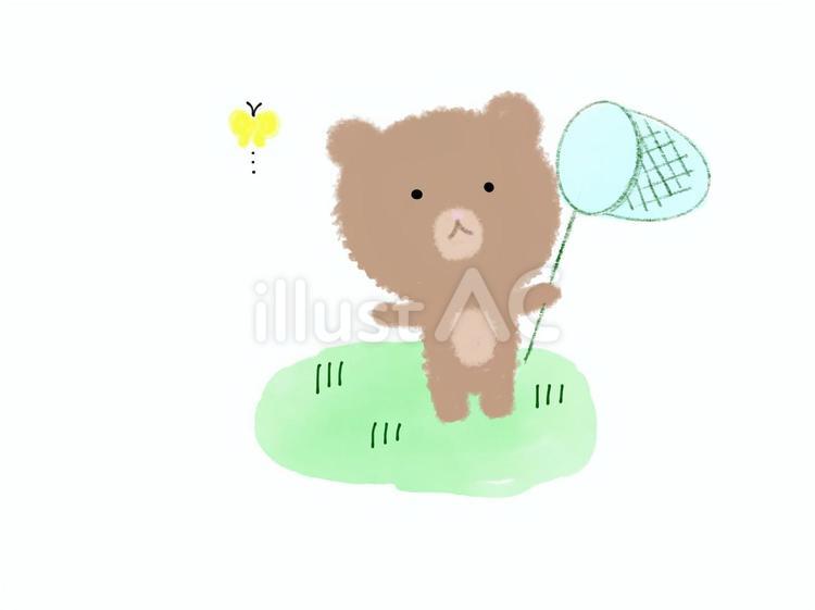 虫取りをするくま 虫取り,くま,ちょうちょのイラスト素材