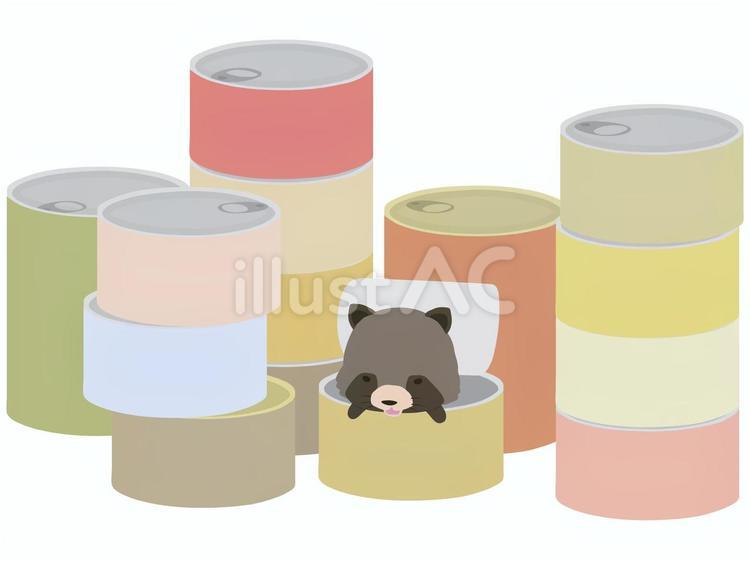 缶詰に入る笑顔の狸 缶詰,たぬき,笑顔のイラスト素材