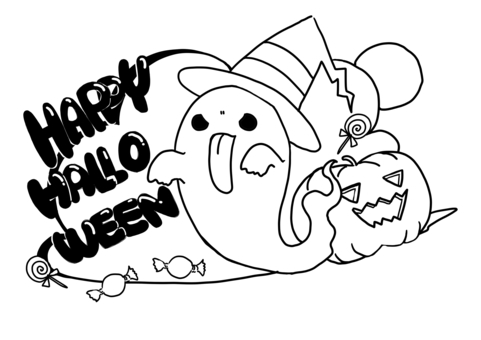 ハッピーハロウィンの塗り絵 ハロウィン,おばけ,線画,かわいい,シンプル,塗り絵,雲,飴,キャンディ,カボチャのイラスト素材