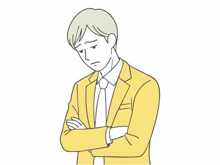 落ち込み男性１ 考える,悩む,困る,ビジネスマン,男性,不安,考え事,心配,思考,トラブルのイラスト素材