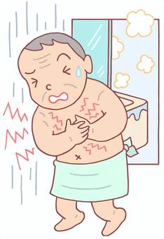 ヒートショック・心筋梗塞 ヒートショック,温度変化,心筋梗塞,心臓疾患,風呂上り,浴室,脱衣所,疾患,男性,人物のイラスト素材