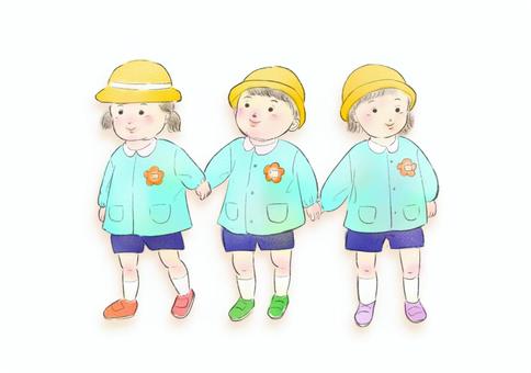 幼稚園　イラスト 幼稚園,園児,散歩,幼児,保育園,仲良し,保育,育児,人物,子供のイラスト素材