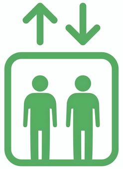 エレベーターのピクトグラム 緑 エレベーター,昇降機,ピクトグラム,上,下,矢印,アイコン,ビル,マンション,デパートのイラスト素材