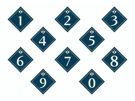 数字（菱形・枠あり・菱模様入）02 数字,ナンバー,菱形,菱模様,四角,番号,セット,アイコンのイラスト素材