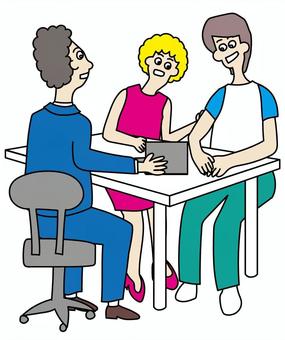 交渉している人物イラスト 売買,交渉,カップル,商談,ビジネス,契約,取引,提案のイラスト素材