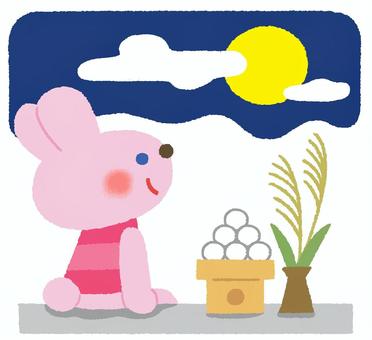 お月見をするうさぎ お月見をするうさぎ 月見,うさぎ,手描きのイラスト素材