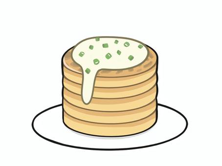 ソースが垂れた　ボクスティ　イラスト 食べ物,パンケーキ,ボクスティ,ソース,ネギ,料理,アイルランド,伝統のイラスト素材