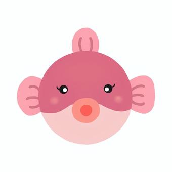 ふぐの女の子(主線なし) ふぐ,フグ,河豚,魚,１ぴき,単体,正面,ピンク色,シンプル,かわいいのイラスト素材