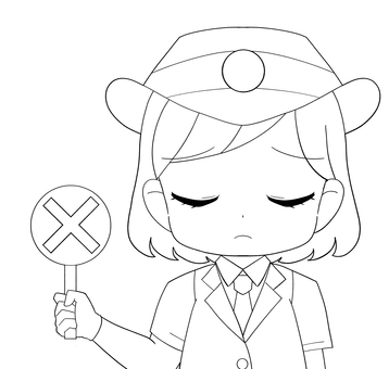 女性駅員のかわいい白黒イラスト 女性駅員のかわいい白黒イラスト 不正解,バツ,女子,女性,駅員,車掌,運転士,駅係員,かわいい,ちびキャラのイラスト素材