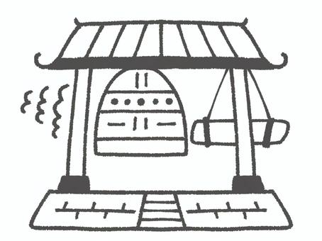 除夜の鐘（白黒） 除夜の鐘,梵鐘,つく,鳴らす,音,鐘撞き,鐘楼,お堂,大晦日,年越しのイラスト素材