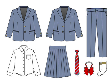 制服セット(カラー) 制服セット(カラー) 制服,中学校,高校,中学生,高校生,ブレザー,ワイシャツ,白シャツ,スカート,スラックスのイラスト素材