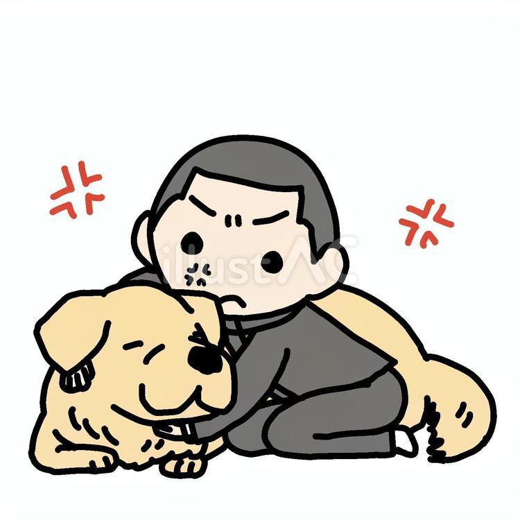 大型犬を怒って抱く学生少年 学生,大型犬,怒るのイラスト素材