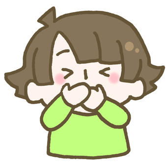 両手で口を抑えて目をつぶる子ども こども,子ども,口,おさえる,覆う,手,両手,塞ぐ,すっぱい,苦しいのイラスト素材