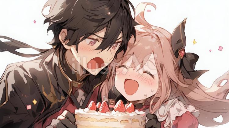 ケーキの取り合いをする男女 ケーキ,女性,男性のイラスト素材