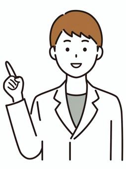 A man pointing at a lab coat, JPG, PNG and AI A man pointing at a lab coat, male, white, guide, JPG, PNG and AI
