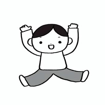 男性がバンザイをして笑顔のイラスト 男性,バンザイ,笑顔,手描き,かわいい,人物,イラストのイラスト素材