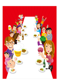 パーティーイラスト3 party,パーティ,宴会,飲み会,食事,飲食,忘年会,新年会,歓送迎会,賑わいのイラスト素材