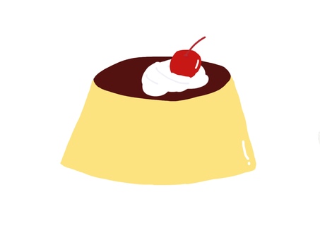 プリンのイラスト プリン,レトロ,デザート,甘味,手描き,さくらんぼのイラスト素材