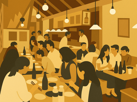 温かい灯り 賑わう居酒屋の夜 温かい灯り 賑わう居酒屋の夜 居酒屋,店内,飲食,居酒屋グルメ,和食,酒,ビール,日本酒,外食,イラストのイラスト素材