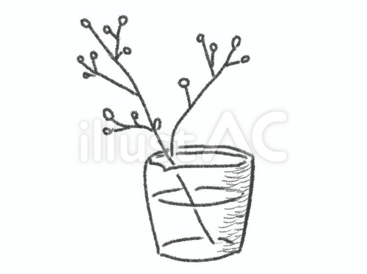 植物　花瓶　３　線画 植物,花瓶,線画のイラスト素材