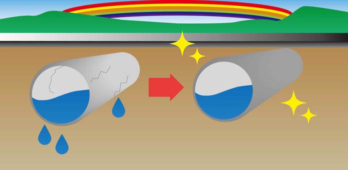 水道管工事イメージ 水道管,工事,ビフォーアフター,虹,山,空のイラスト素材