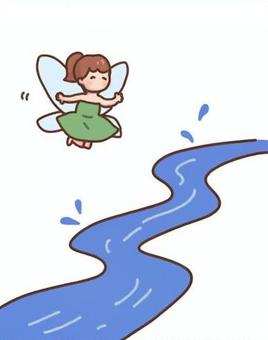 川の近くにいる、水の妖精 川,妖精,パワースポット,飛ぶ,羽のイラスト素材