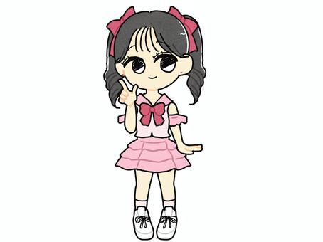 ツインテールの女の子 アイドル,女の子,二次元,推し活,ポーズ,かわいい,指差し,内股,ポイント,チェックのイラスト素材