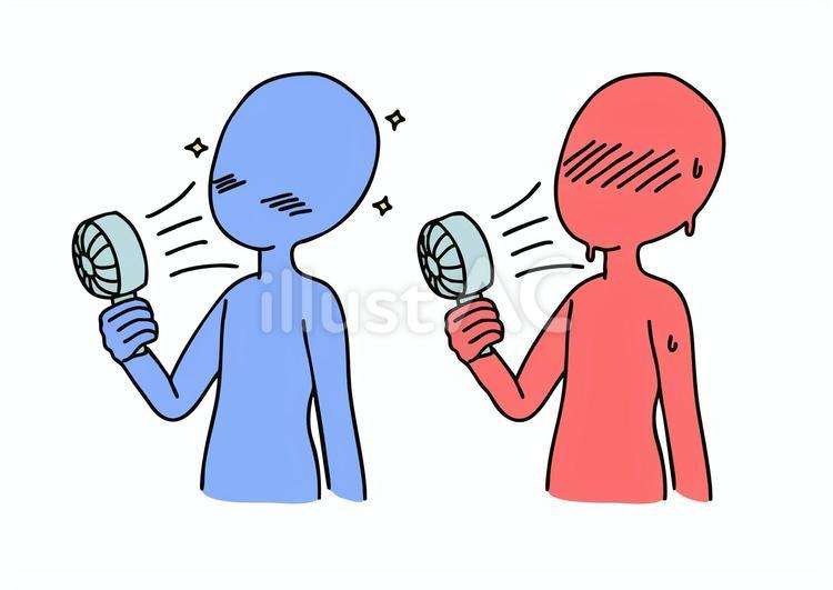 ハンディファン強で涼む人2種 ハンディファン,扇風機,風のイラスト素材