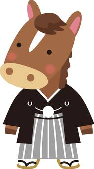 紋付袴の馬2 馬,紋付袴,ご挨拶,午年,羽織袴,ワンポイント,正月,新年,かわいい,キャラクターのイラスト素材