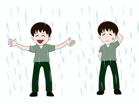 予想外のハプニングが起きた時の反応 雨,喜ぶ,落ち込む,男,反応,予想外,出来事,ハプニング,天気,雨が降るのイラスト素材
