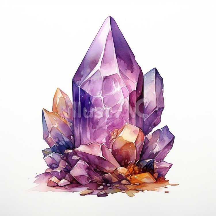 紫の癒し 水彩画,アメジスト,宝石のイラスト素材