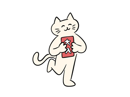 大入り袋を持つ猫（カラー） 猫,大入り袋,大入り,お年玉,ご祝儀,ご祝儀袋,お正月,正月,喜び,暮らしのイラスト素材