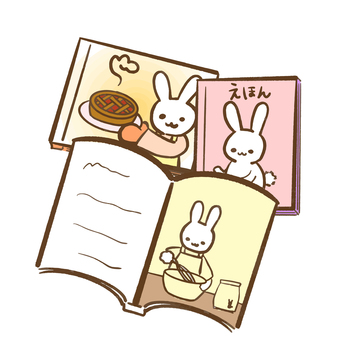 うさぎ絵本カラー 絵本,並べる,勢揃い,読書,読書習慣,本読み,読み聞かせ,イラスト,挿絵,手描きのイラスト素材
