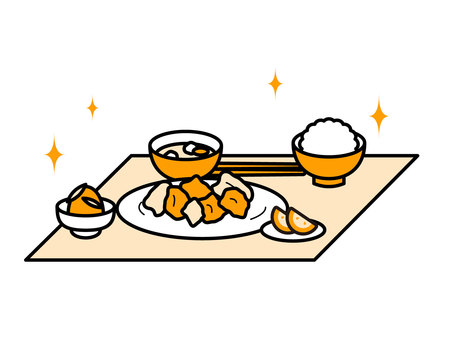 バランスの良い食事・献立イメージ04 料理,食事,食育,献立,メニュー,ランチ,ご飯,味噌汁,肉,野菜のイラスト素材