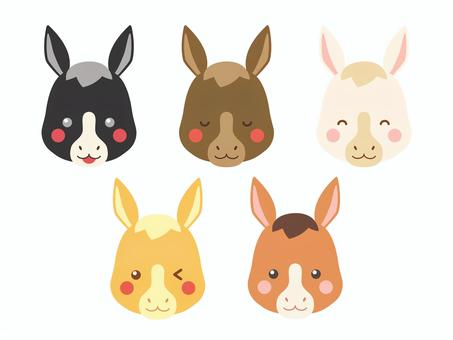 馬の顔アイコンセット/表情変化有 馬,顔,アイコン,かわいい,ベクター,生き物,動物,仔馬,馬の顔,色違いのイラスト素材
