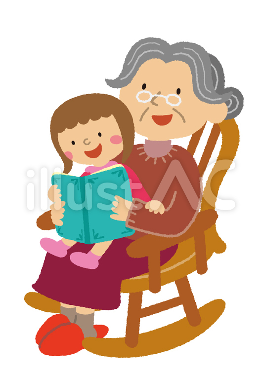 おんなのことおばあちゃん 読書,読み聞かせ,本のイラスト素材