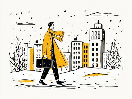 凍える夜の帰路につくサラリーマン