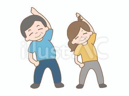 体操をする中年夫婦