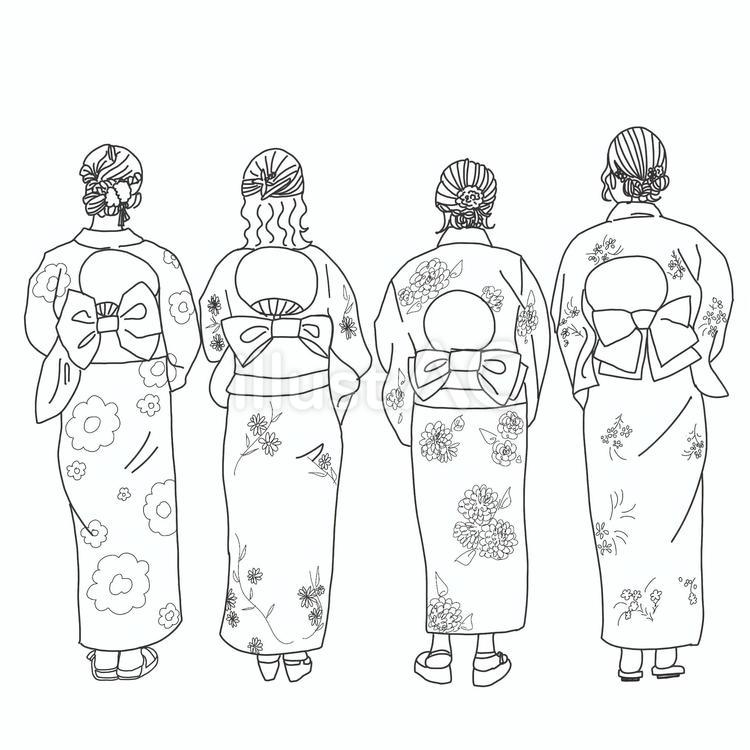 夏祭りを楽しむ浴衣姿の女性（後ろ姿） 浴衣,女性,後ろ姿のイラスト素材