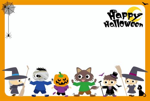 写真が入るハロウィンの枠03_4c ハロウィン,お化け,魔女,シルエット,黒猫,コウモリ,イラスト,カラーのイラスト素材