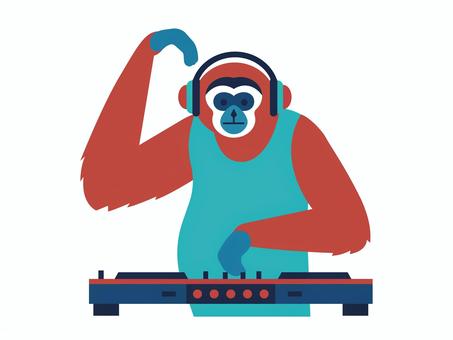DJする猿 dj,音楽,djプレイ,クラブ,フェス,ライブ,コンサート,動物,猿,テナガザルのイラスト素材