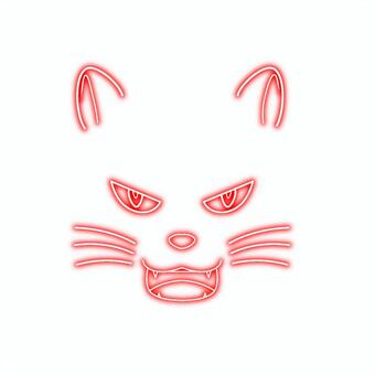 猫の顔 猫,ネコ科,顔,耳,ネオンライト,可愛い,髭,目,鼻,口のイラスト素材