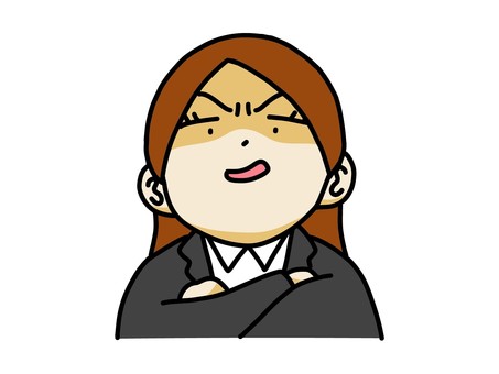 腕を組んで偉そうな女性のイラスト 手書き,挿絵,イラスト,スーツ,社会人,会社員,上司,先輩,偉そう,自信のイラスト素材
