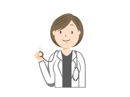 病院等の医療機関で働く女性医師(先生) 医者,職業,お仕事,眼鏡,白衣,手描き,笑顔,病院,内科医,夜勤のイラスト素材