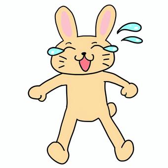 泣き笑いするうさぎ　全身 うさぎ,動物,キャラ,ポップ,かわいい,泣き笑い,涙,汗,泣く,笑うのイラスト素材