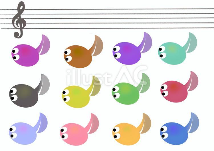 音符が色々　おたまじゃくし　手描き おたまじゃくし,音符,音楽のイラスト素材