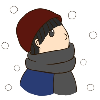 見上げる人2_2 人,雪,見上げる,冬,帽子,マフラー,地味,ダークカラー,冬服,挿絵のイラスト素材