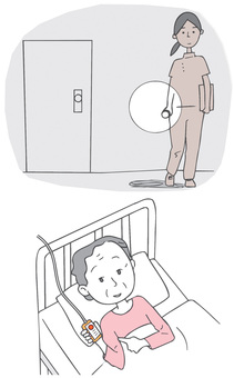 ナースコール ナースコール,呼出し,連絡,夜回り,ラウンド,巡回,患者,看護師,セット,人物のイラスト素材