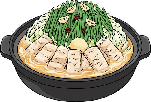 もつ鍋 もつ鍋,鍋料理,ホルモン,鍋,料理,居酒屋,メニュー,ベクターのイラスト素材